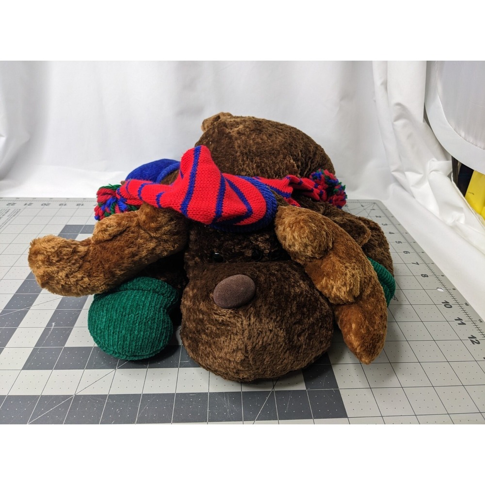 Moose Plush Brown 19 Inch Knit Hat Scarf Mitten Main Joy Stuffed Animal Toy